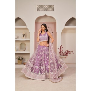 Attractive Lavender Butterfly Net Lehenga With Designer Dupatta Indian Wedding Wear Embroidery and Sequence Worked Trendy Lehenga Choli Etsy UK