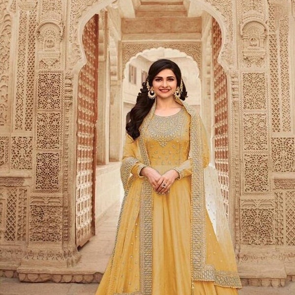 Sabyasachi Designer Anarkali suit Yellow Color Silk Anarkali Gown With Embroidery Work Indian Pakistani wedding & Eid Festival Wear Suits