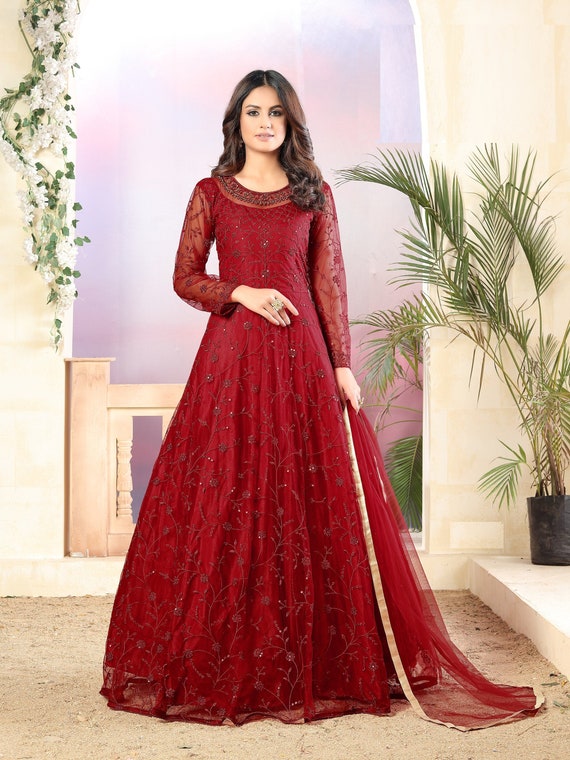 Letest Designer Red Anarkali Gown Heavy 