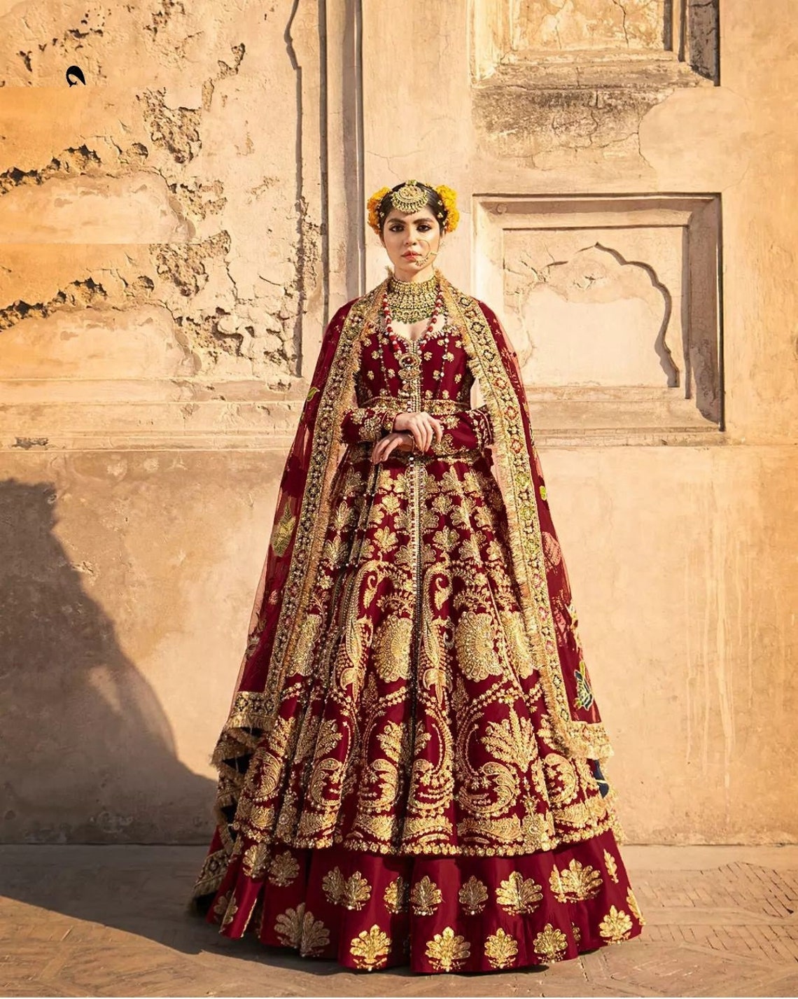 Maroon Pakistani Bridal Gharara Style Salwar Kameez Suit Heavy OPTION-1