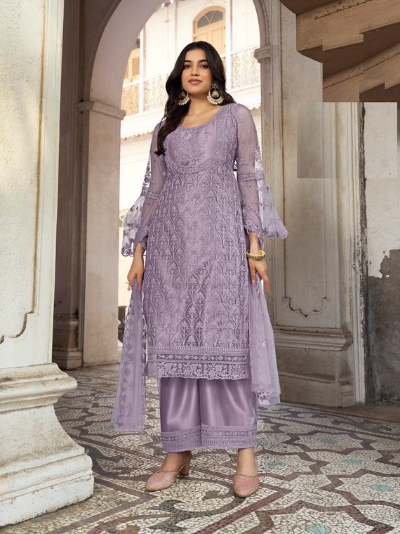 Shop Pink Net Embroidery Palazzo Suit Party Wear Online at Best Price |  Cbazaar