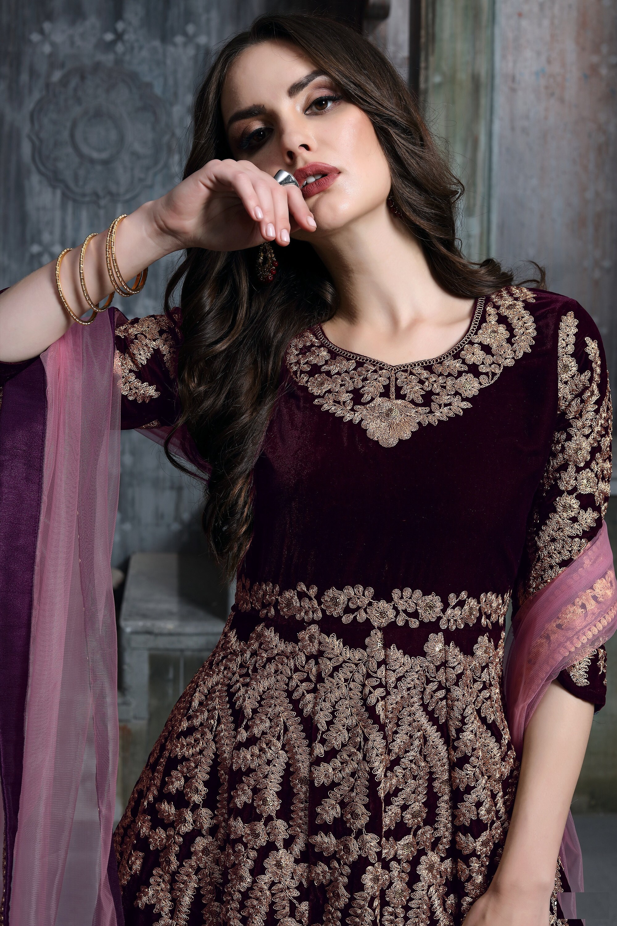 Maroon Velvet Eid Special Party Wear 