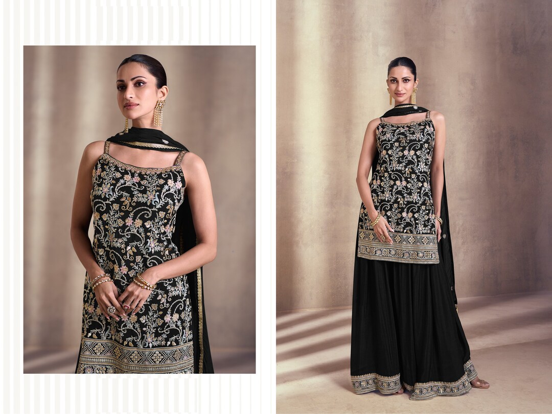 Dark Purple Heavy Fox Georgette Sharara Salwar Suit