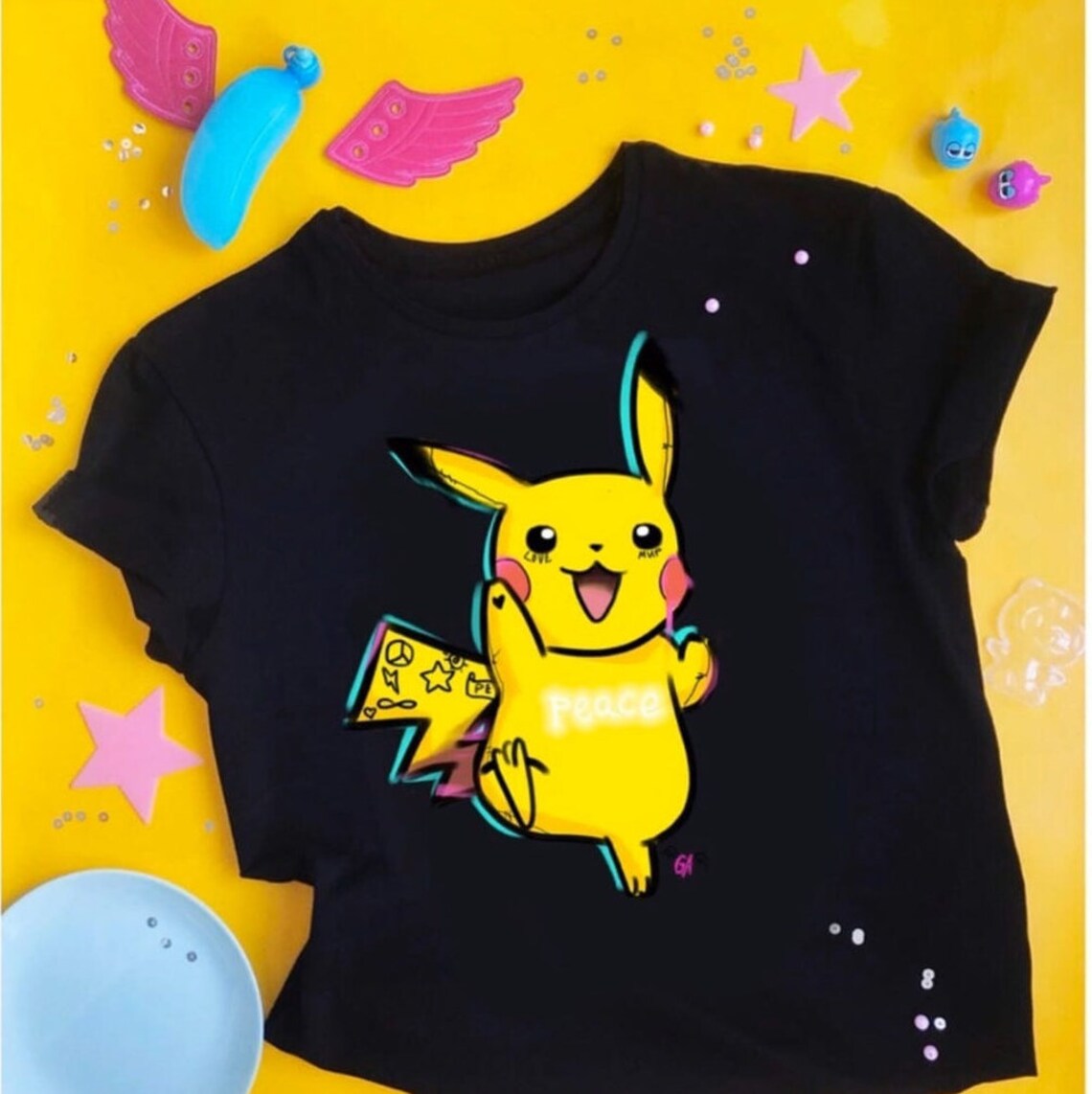 T-Shirt with a designer print Pikachu. Women es | Etsy