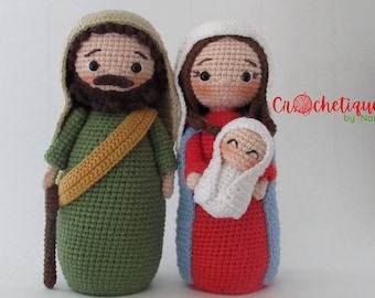 Nativity set Holy Christmas Crochet Pattern (Virgin Mary, Joseph and Jesus)-Nacimiento/Pesebre de Navidad Patrón - Amigurumi pdf tutorial