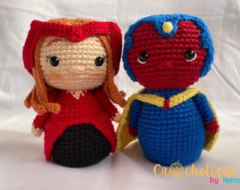 Marvel's WandaVision Set Crochet Pattern-  Patrón de Visión y Bruja Escarlata de Crochet - Amigurumi pdf tutorial