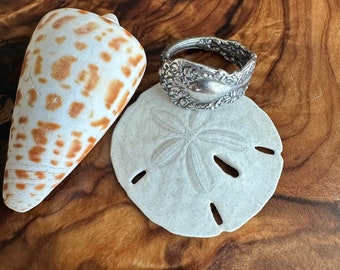 Vintage Handmade Hippie Boho Floral Retro Spoon Ring Circa 1900's Sterling Silver