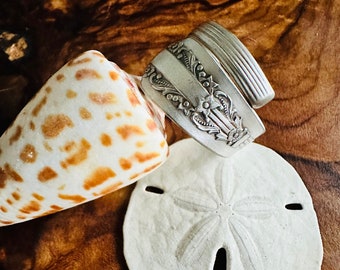 Vintage Retro Handmade Spoon Ring Art Deco Star Pattern Circa 1900's Silver Plate Size 9 1/2