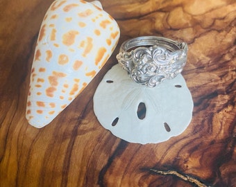 Vintage Retro Handmade Spoon Ring Floral Art Nouveau Pattern Circa 1920's Silver Plated Size 8