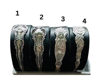 Variety of Vintage Spoon Genuine Leather Bracelet Cuffs Adjustable Snaps Your Choice