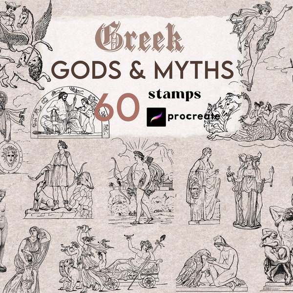 Procreate 60 Mythology Stamps Tattoo Brush Greek Gods Myths Sculpture Ancient Tattoo Stamps Greece Mystic Hieroglyph Traditional Art