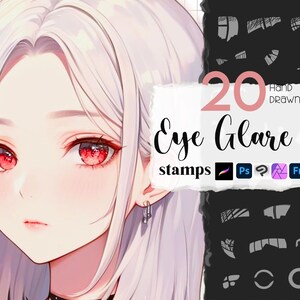Procreate Eye Glare Stamps : Highlight Brush for Portrait Manga Anime Chibi Photoshop Brushes