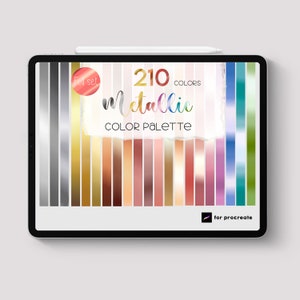 Procreate - 210 Paleta de colores metálicos completos Muestra Oro Rosa Plata Cobre Bronce Arco iris Carta de colores Arte Digital Dibujar Sombra Fácil Tutorial