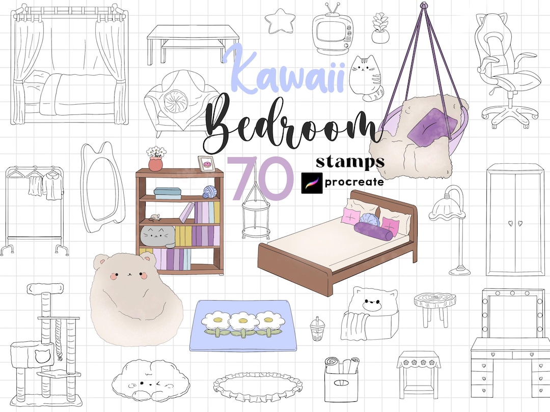 Procreate Kawaii Room Stamp : Isometric Chibi Interior Accessory ...