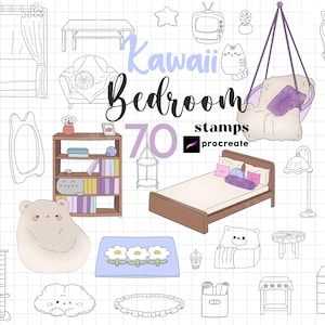 Tampon pour chambre Procreate Chibi Kawaii 70 Accessoire d'intérieur Procreate Kawaii Meubles Procreate Procreate Personnage Procreate Cartoon Design de chambre