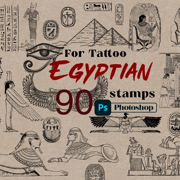 Photoshop Egypt Tattoo Stamps 90 PS Clip Studio Paint Adobe Fresco Affinity Photo Tattoo Abr Brush Mythology Leon Ancient Mystic Traditional