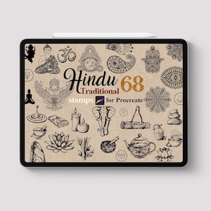 Procreate 68 Hindu Stamps Tattoo Brush Traditional Gods Ornaments Elephant Ancient Mystic Hieroglyph Sculpture Art Digital Easy