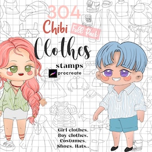 Procreate Chibi Vêtements Tampon 304 Costumes Chibi Procreate Chibi Garçon Vêtements Brosses Procreate Chibi Maker Personnage Maker Manga Kawaii Mignon