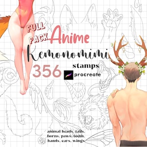 Procreate Anime Stamps 356 Procreate Kemonomimi Pinceles de personajes Guías de anime Manga Chibi Procreate Animal Oreja Cola Cuerno Kawaii Dibujos animados