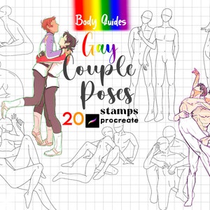 Procreate Gay Couple Poses Stamp Brush 20 Man Anatomy Procreate Body Guides LGBT Anime Boy Body Procreate Manga Male Gay Character Figure