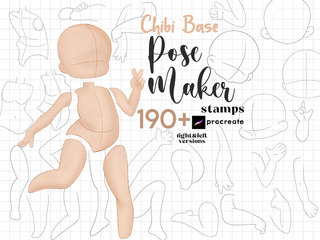 Procreate Chibi Pose Maker Stamps : Chibi Base Body Guides Character ...