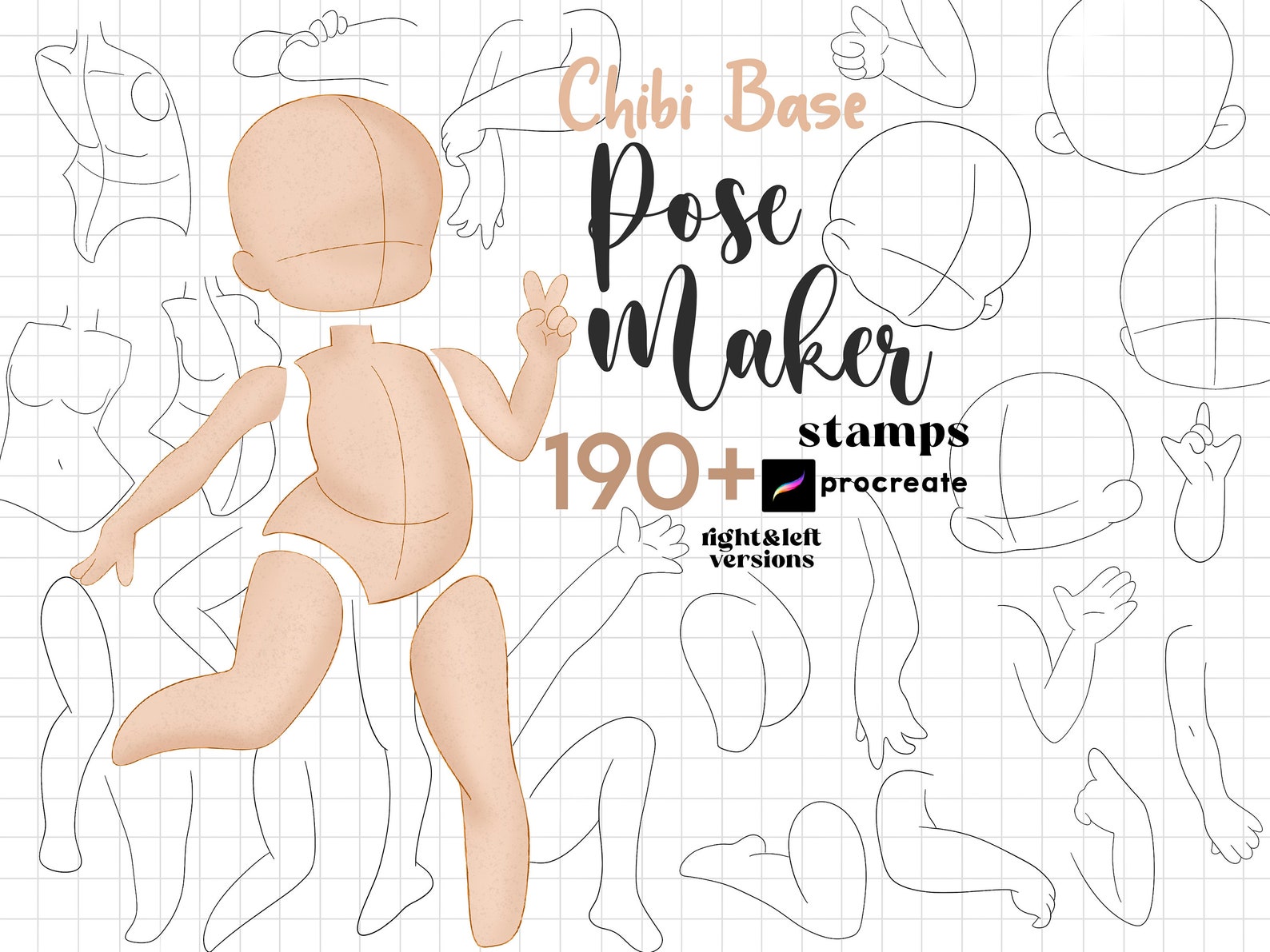 Procreate Chibi Pose Maker Stamps : Chibi Base Body Guides Character ...