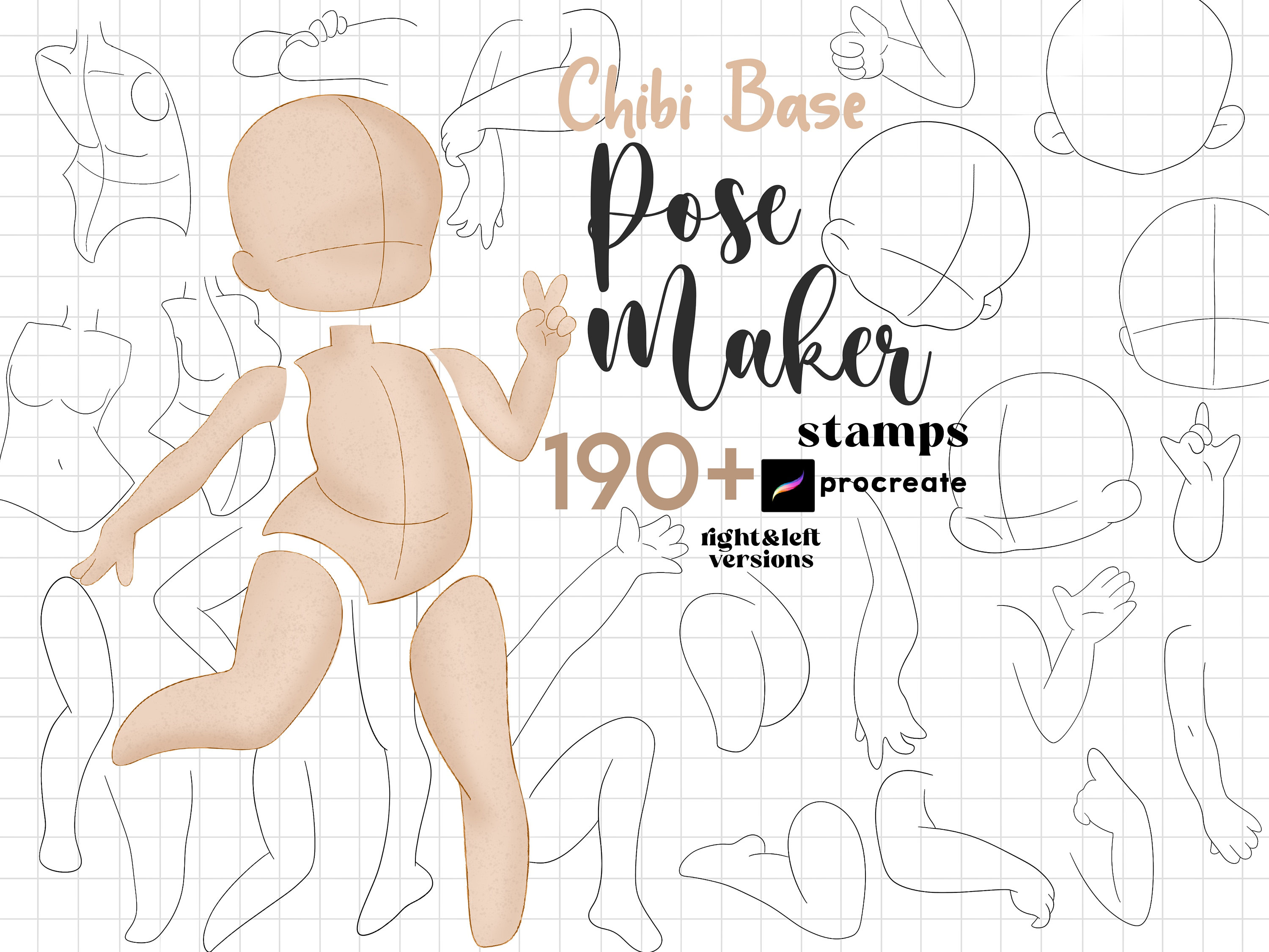 Procreate Chibi Pose Maker Stamps – 190+ Chibi Bases, Body Guides & Character Builder Brushes