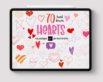 Procreate Heart Stamps Brush 70 Procreate Doodle Hand Drawn Heart Shapes Basic Icon Valentine Art Digital How to Paint Easy 3d abstract