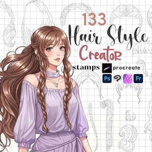 Procreate Hair Style Stamps : 133 Anime Hair Creator Braid Bun Bang Brushes Photoshop ABR