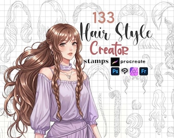 Procreate Hair Style Stamps : 133 Anime Hair Creator Braid Bun Bang Brushes Photoshop ABR
