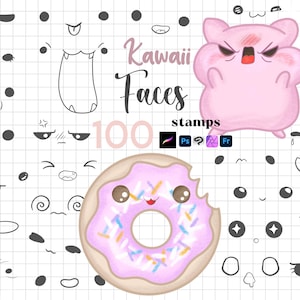 Procreate かわいい顔スタンプ：エモート、チビベース、感情表現、キャラクターメーカーブラシ