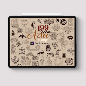 Procreate 199 Aztec Stamps Tattoo Brush Tiger Snake Piton Ejder Dragon Magic Witch Wild Doodle Art Digital Traditional Easy Tribal