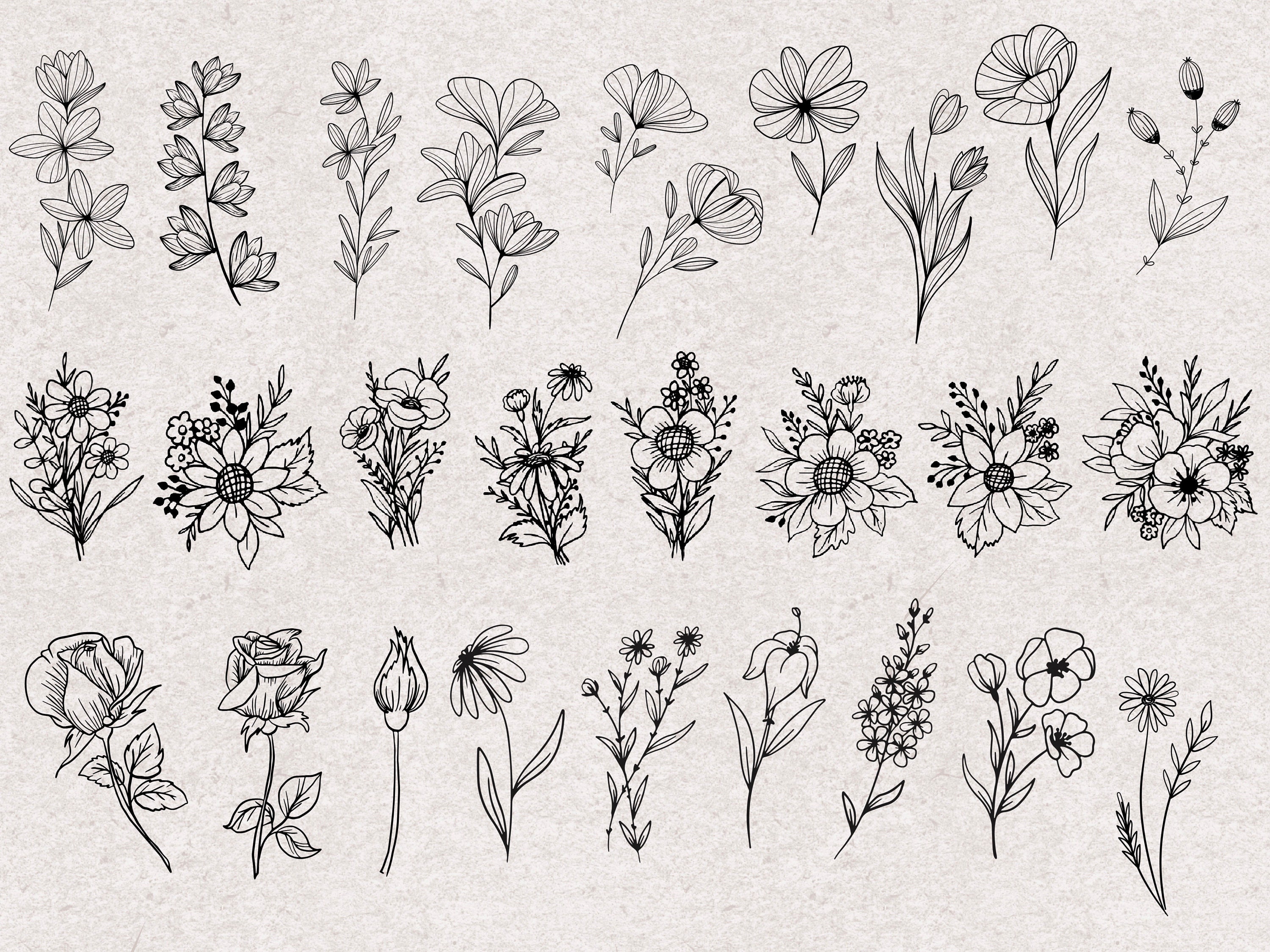 Procreate Flower Stamps : Botanical Tattoo Design Guides Rose Peony ...