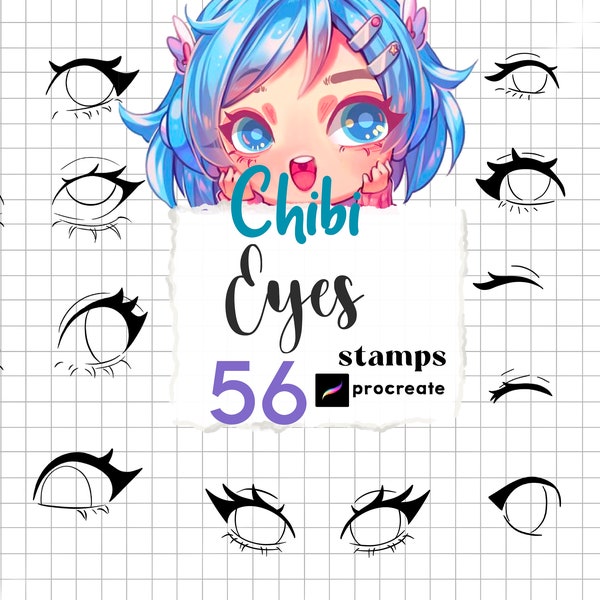 Procreate Chibi Eyes Stamp Brush 56 Anime Eyes Procreate Eyes Manga Chibi Character Eye Guides  Procreate Portrait Eyes Kawaii Cartoon