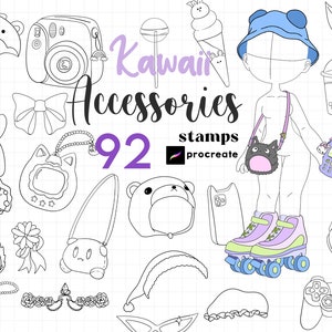 Procreate Chibi accessoires stempel 92 Kawaii accessoire Chibi borstels karakter Maker Procreate karakter Cartoon pop Manga Chibi hoeden tassen