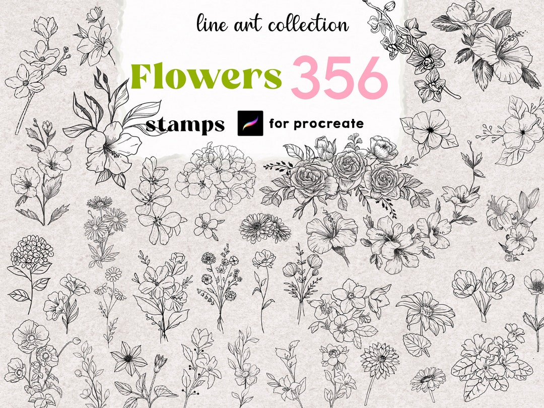 Procreate Flower Stamps : Botanical Tattoo Design Guides Rose Peony ...