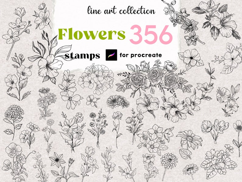Procreate Flower Stamps : Botanical Tattoo Design Guides Rose Peony ...