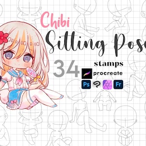 Procreate Chibi Stamp : Chibi Base Sitting Pose Drawing Clip Studio Guides Psd