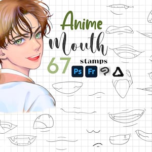 Photoshop Anime Mouth Stamp 67 PS Anime Lips Guides Brush Manga Kawaii Clip Studio Paint Fresco Affinity Photo Art Mouth Reference Teeth