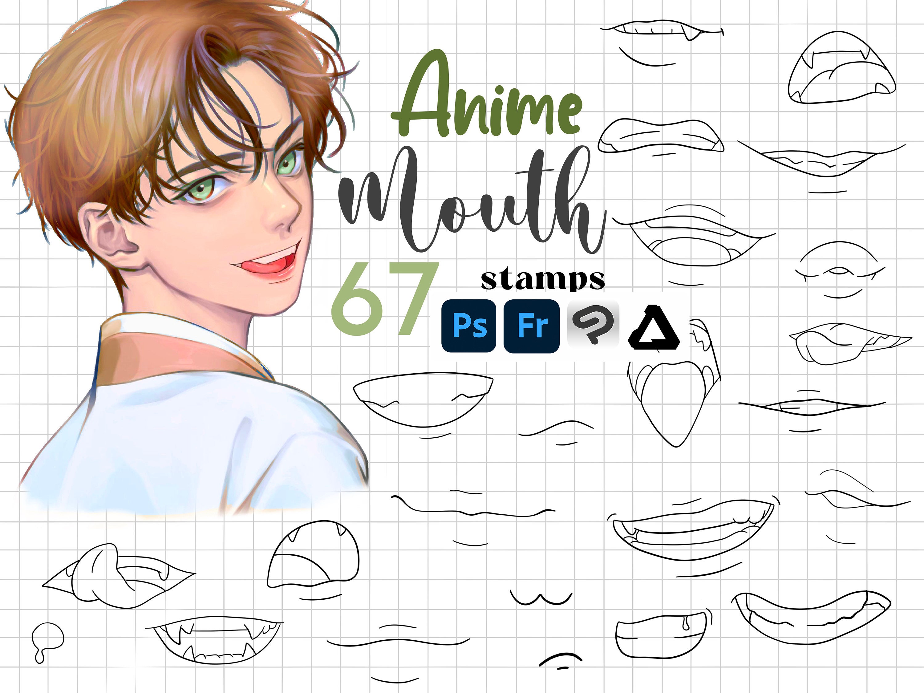Photoshop Anime Mouth Stamp 67 PS Anime Lips Guides Brush Manga Kawaii Clip  Studio Paint Fresco Affinity Photo Art Mouth Reference Teeth - Etsy