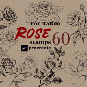 Procreate Rose Stamps 60 Procreate Tattoo Roses Floral Flower Stamps Realistic Hand Drawn Roses for Tattoo Art Easy Procreate Tattoos