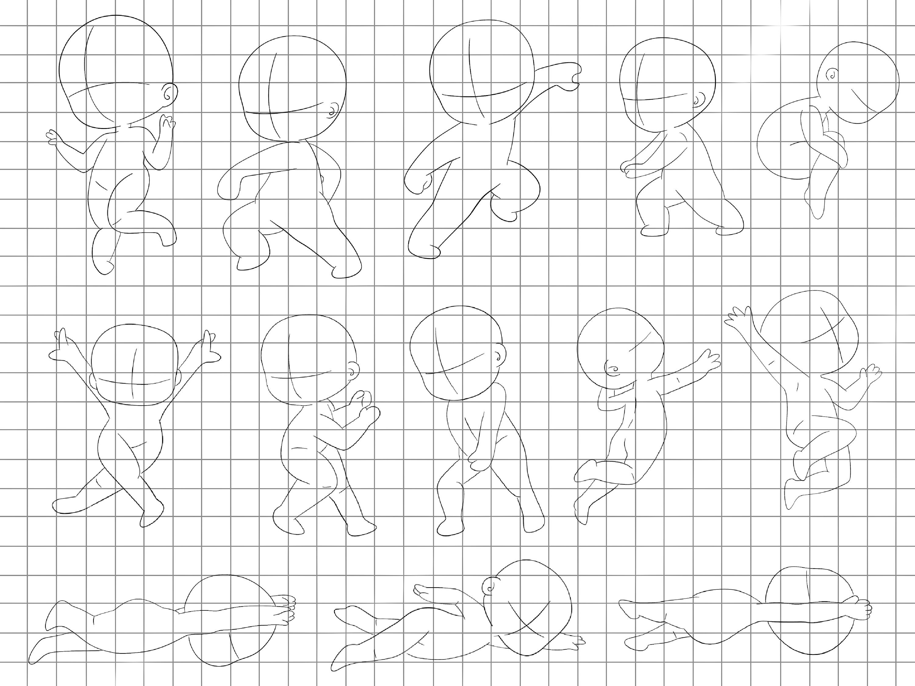 Procreate Chibi Stamps : Body Base Action Pose Guides Sport Dancing ...