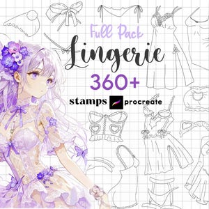Timbri per lingerie anime Procreate 360 Procreate Biancheria intima Vestiti Guide al disegno Anime Reggiseno slip Bambina Tutina Personaggio manga Design della moda
