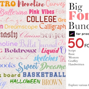 50 Fuentes Procreate Paquete de fuentes Procreate Lettering Fonts Script Letters Retro Font Handwriting Font for Cricut Procreate Guide Text Sans
