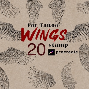 Procreate Tattoo Wing Stamps Brush Procreate Wings Tattoo Hand Drawn Feather Angel Tattoos Art Digital Line Procreate Tattoo Artist Stamps