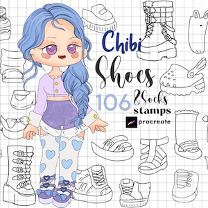 Procreate Chibi Shoes Stamp 106 Chibi Shoe Boot Sneaker Socks Brushes Cute Cartoon Character Maker Procreate Chibi Figure Chibi Body Kawaii