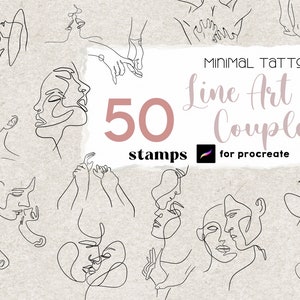 Procreate Line Art Paar Tattoo Stempel 50 Procreate Tattoo Line Art Hochzeitstattoo Hand gezeichnet Boho Poster Minimalistisches Portrait Körper Stempel