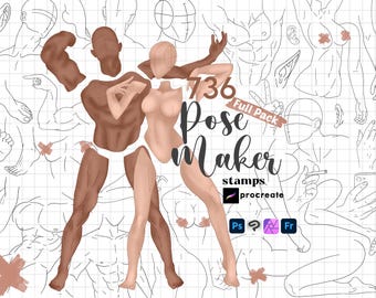 Procreate Pose Maker Stamps : 736 Anime Body Anatomy Reference Manga Character Photoshop ClipStudio Brushes