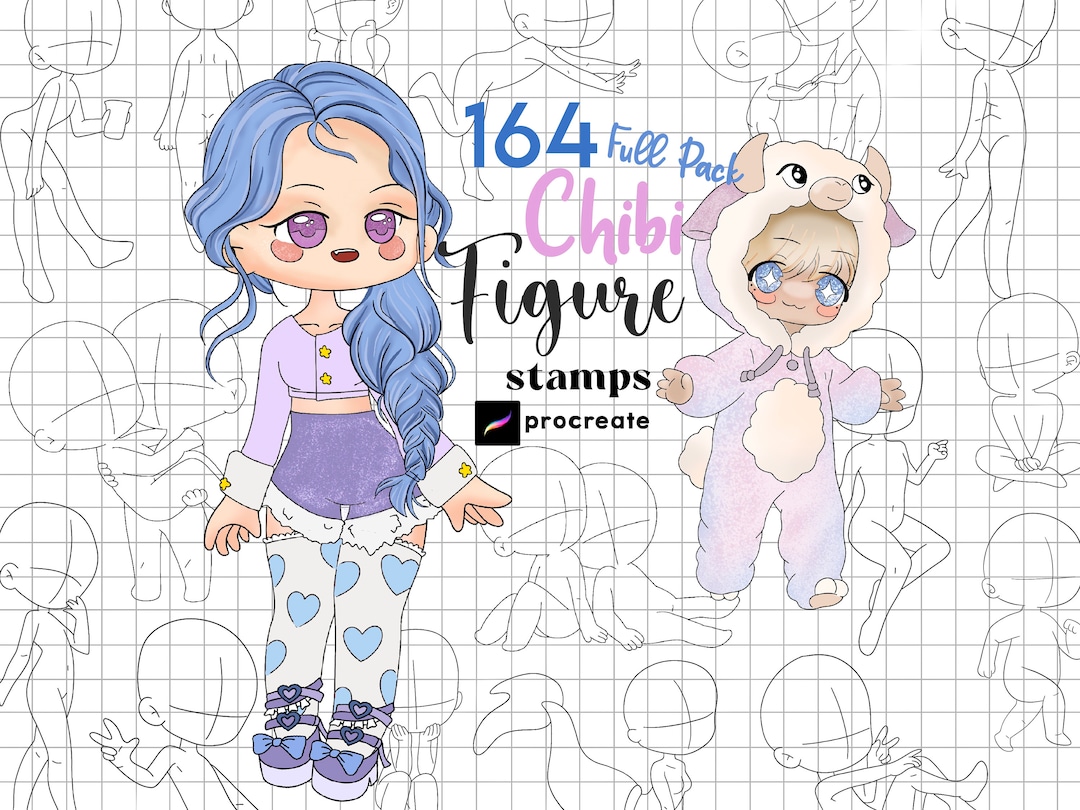 Procreate Chibi Stamps : Kawaii Chibi Base Pose Cartoon Body Guides ...
