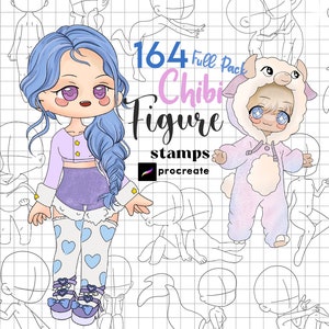 Guías de Procreate Chibi Pincel 164 Dibujo corporal de Procreate Chibi Creador de personajes de pareja de Procreate Chibi Base de Chibi de dibujos animados kawaii lindos